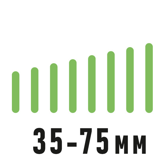 Высота кошения в 5 положениях от 35 до 75 мм