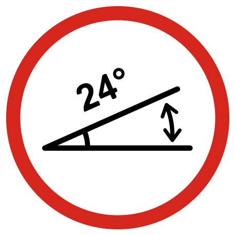 Максимальный уклон 24° (45%)