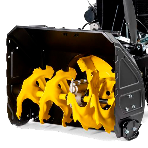 Прочный стальной зубчатый шнек эффективно измельчает и захватывает слежавшийся снег и ледяную наледь